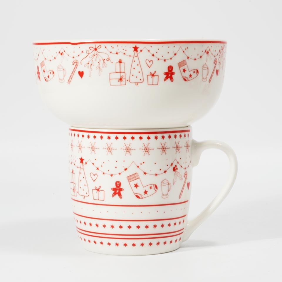 Conjunto de Caneca e Tigela NAVIDAD Motivos Natalícios