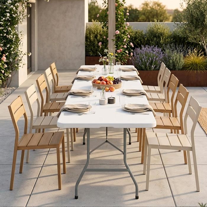 GIANNA Folding Outdoor Table, White, 180x75cm