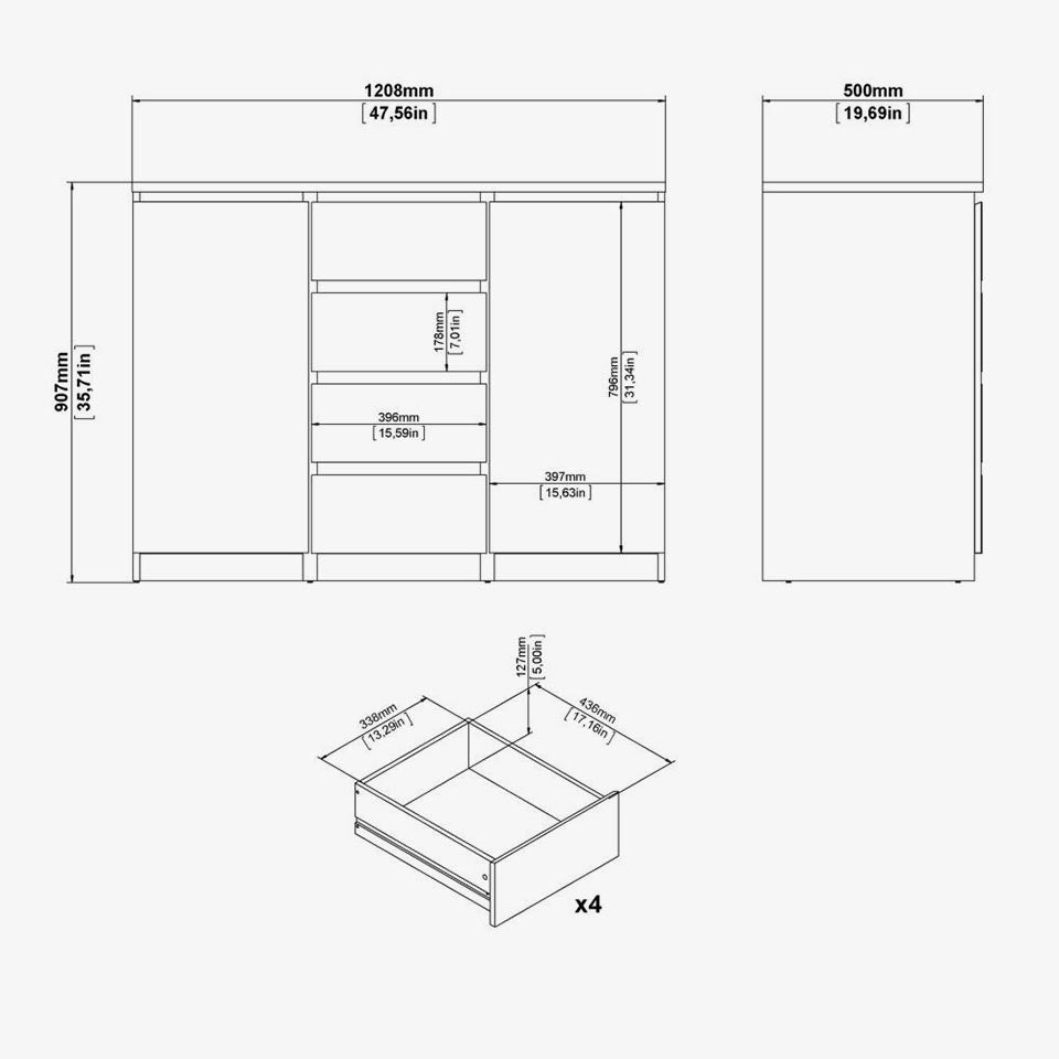 NAIA Sideboard White 120x50x90cm