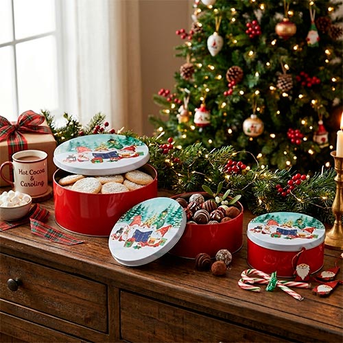 Conjunto de 3 Caixas de Natal SNOWVILLAGE Redondo