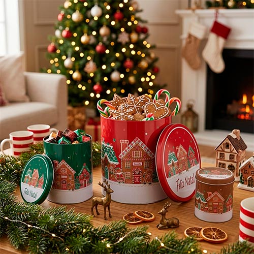 Conjunto de 3 Caixas de Natal GINGERVILLE Cilíndrico