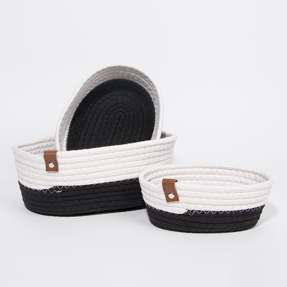 Conjunto de 3 Cestos COTTONI LINE Preto e Natural