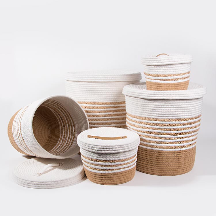 Conjunto de 5 Cestos CASARI Com Tampa Branco e Natural