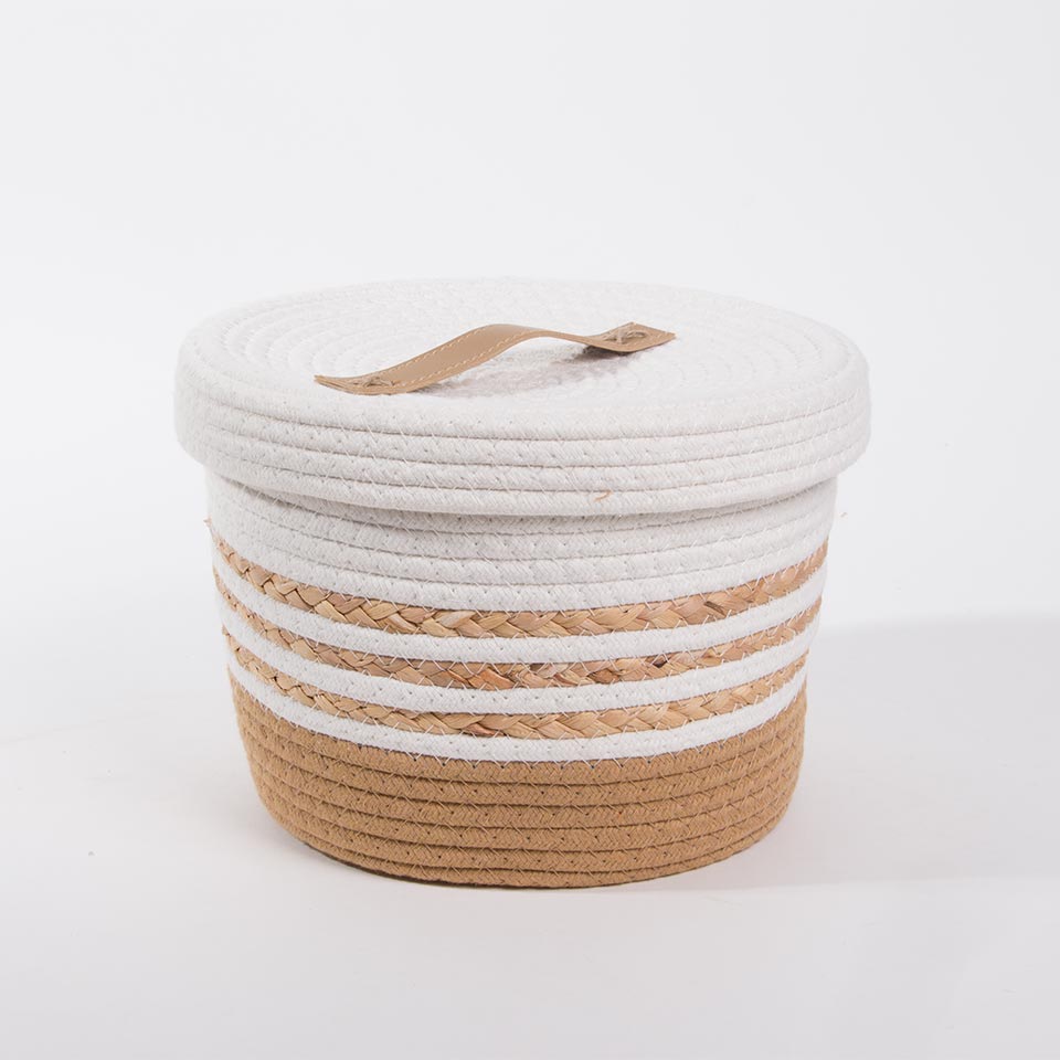 Conjunto de 5 Cestos CASARI Com Tampa Branco e Natural