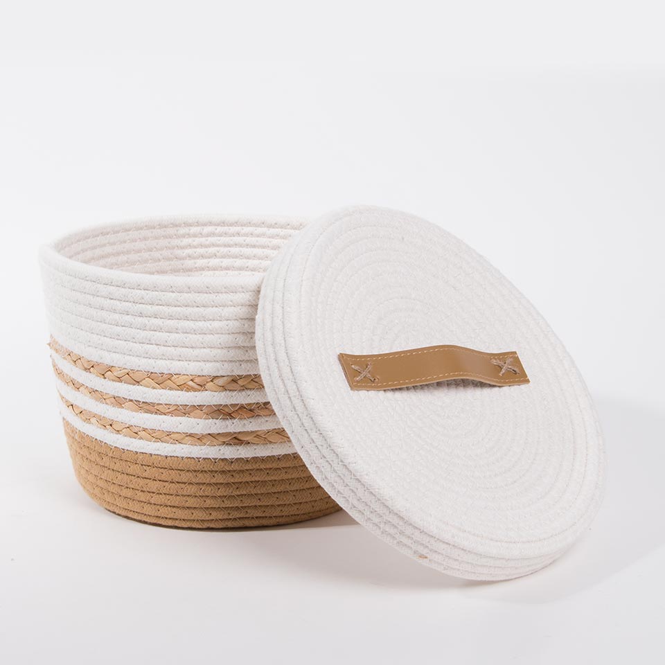 Conjunto de 5 Cestos CASARI Com Tampa Branco e Natural