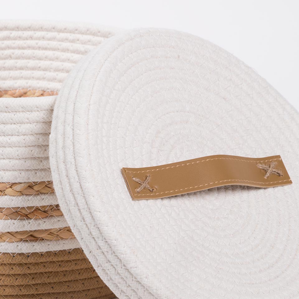 Conjunto de 5 Cestos CASARI Com Tampa Branco e Natural
