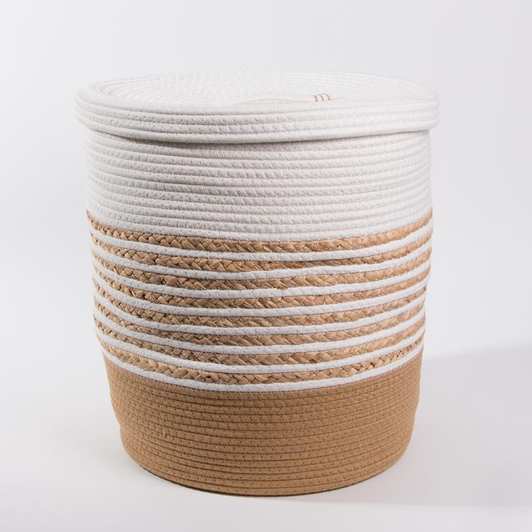 Conjunto de 5 Cestos CASARI Com Tampa Branco e Natural