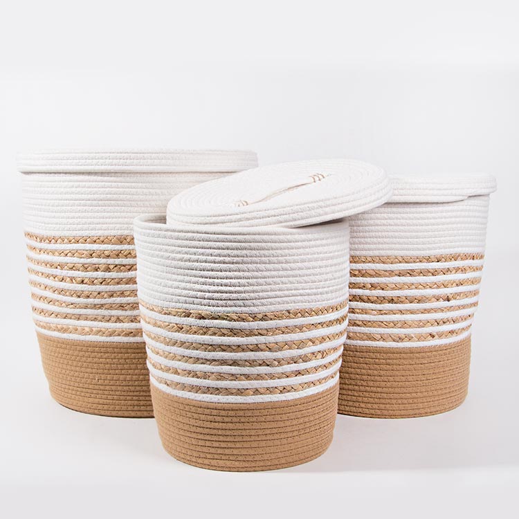 Conjunto de 5 Cestos CASARI Com Tampa Branco e Natural
