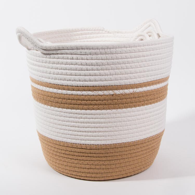 Conjunto de 3 Cestos CASARI Com Pegas Branco e Natural