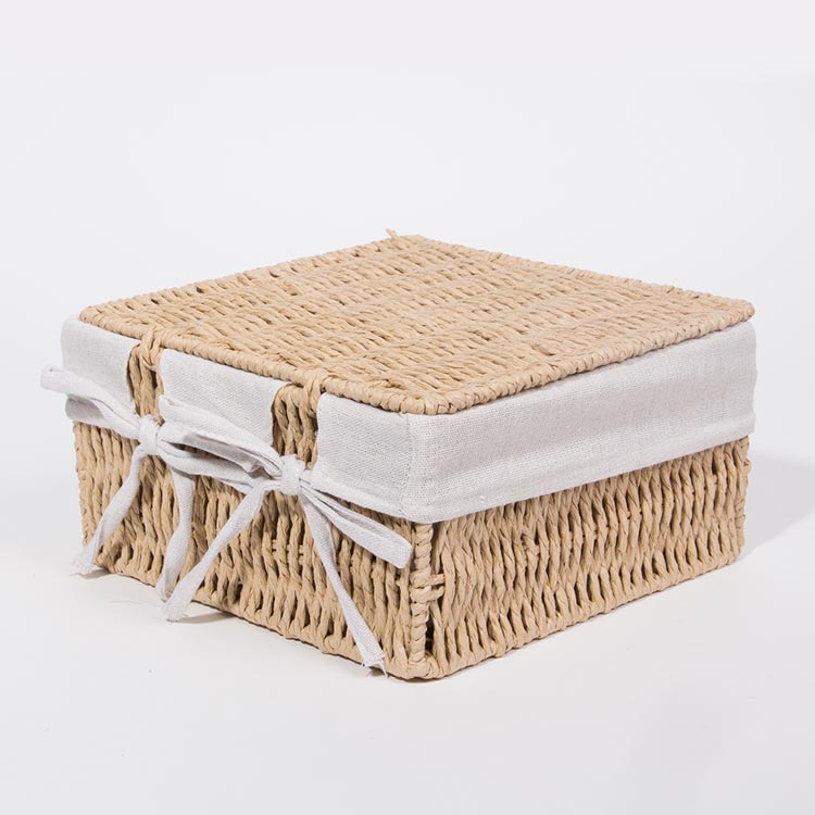 Conjunto de 2 Cestos BASKIA Com Tampa Natural
