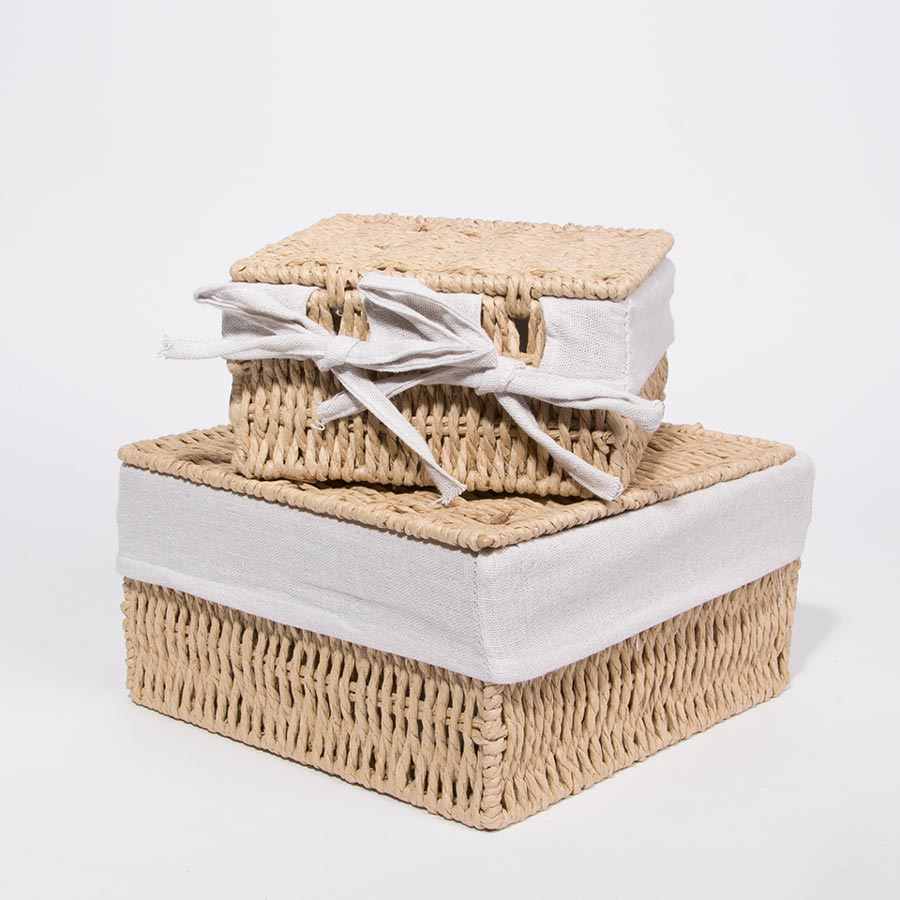 Conjunto de 2 Cestos BASKIA Com Tampa Natural