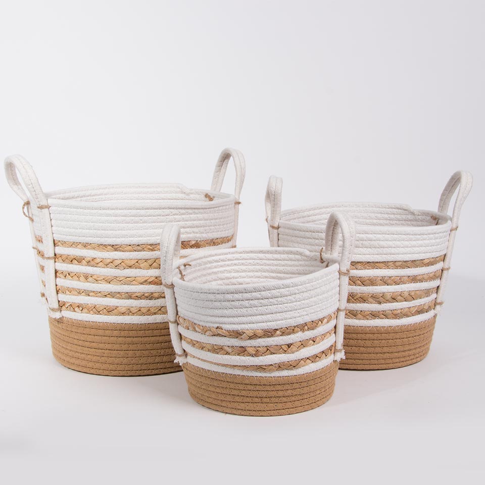 Conjunto de 6 Cestos CASARI Com Pegas Bege e Natural