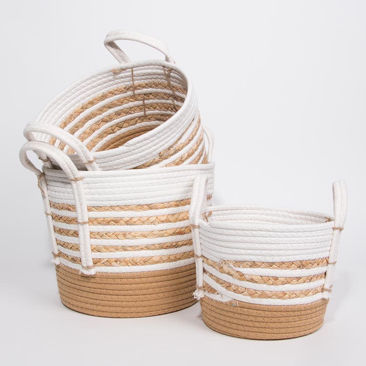 Conjunto de 6 Cestos CASARI Com Pegas Bege e Natural