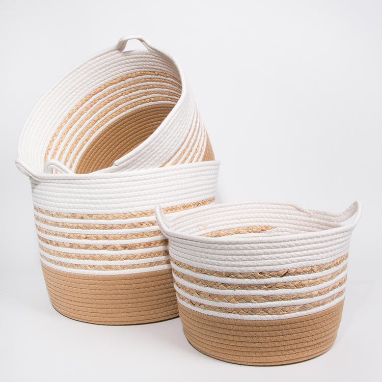 Conjunto de 6 Cestos CASARI Com Pegas Bege e Natural