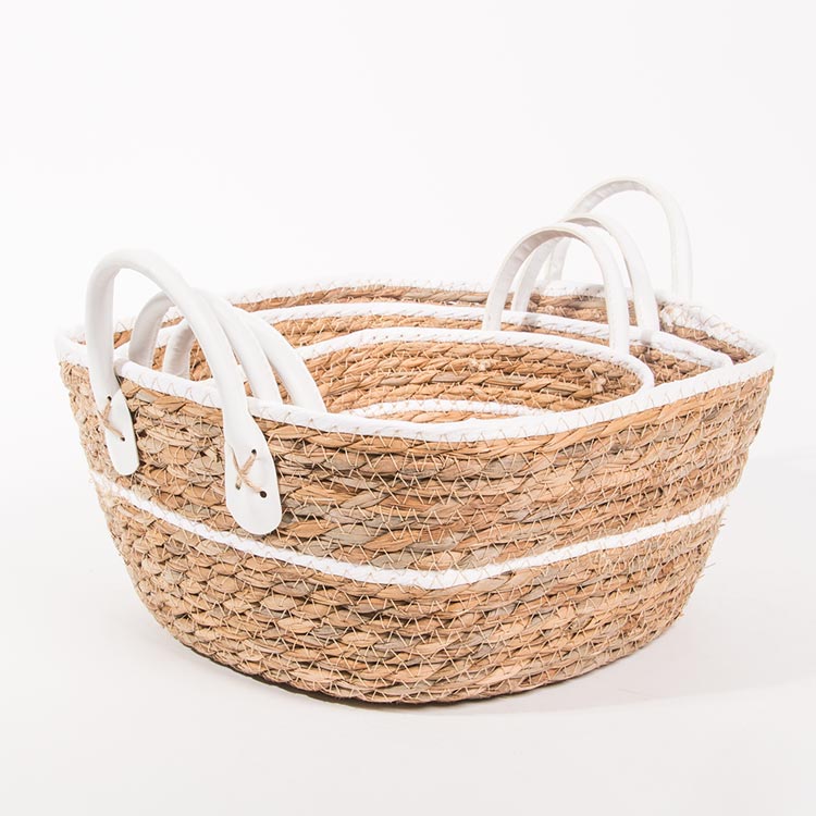 Conjunto de 3 Cestos com Pegas BARI Branco e Natural