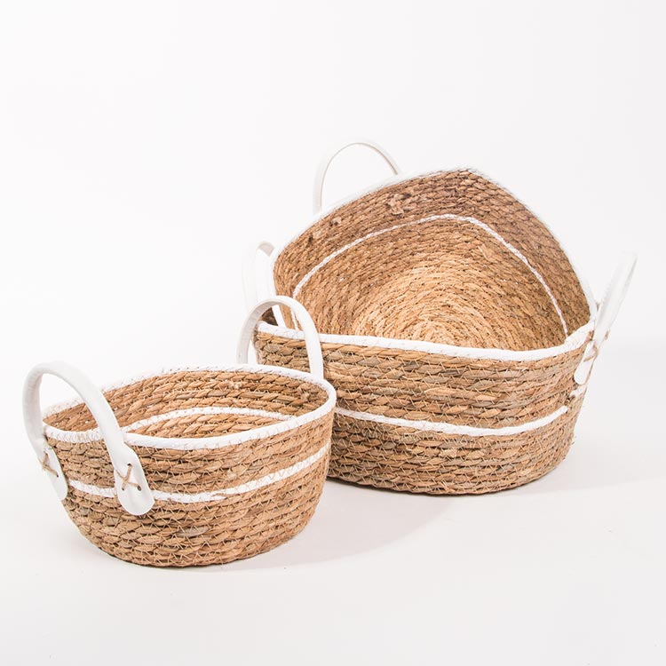 Conjunto de 3 Cestos com Pegas BARI Branco e Natural