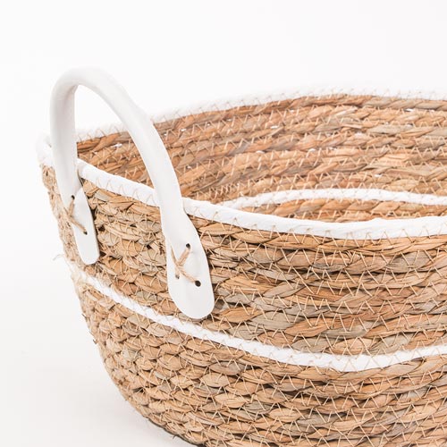Conjunto de 3 Cestos com Pegas BARI Branco e Natural
