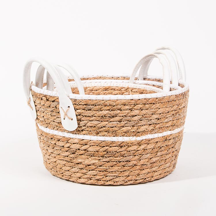 Conjunto de 3 Cestos com Pegas BARI Branco e Natural