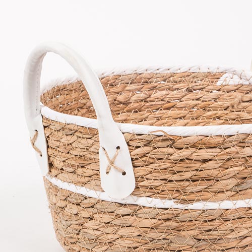 Conjunto de 3 Cestos com Pegas BARI Branco e Natural