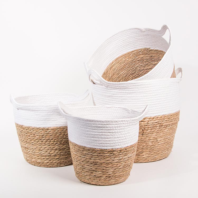 Conjunto de 4 Cestos com Pegas CÁDIZ Branco e Natural