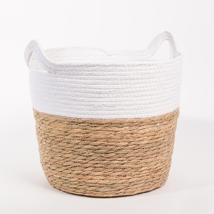 Conjunto de 4 Cestos com Pegas CÁDIZ Branco e Natural