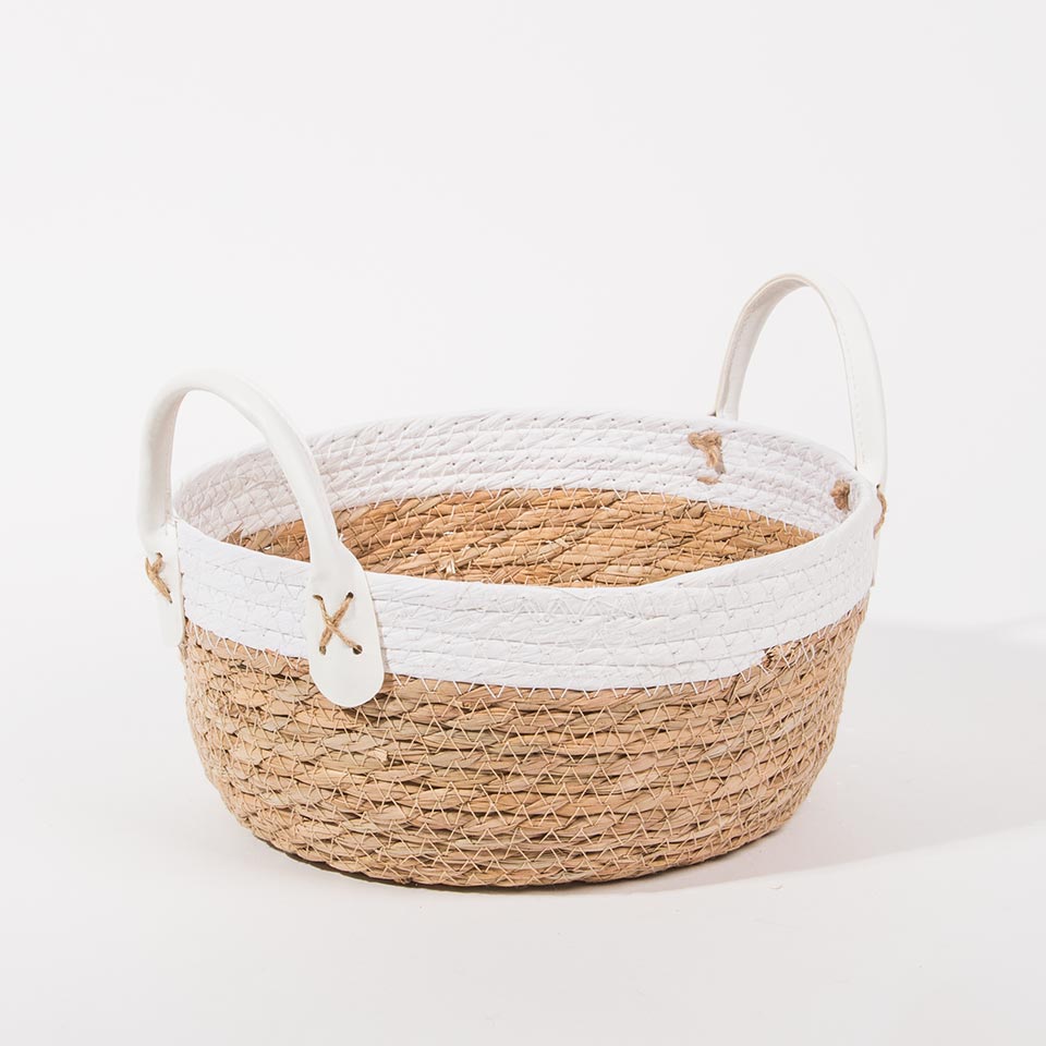 Conjunto de 3 Cestos com Pegas BARI Branco e Natural