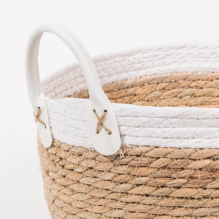 Conjunto de 3 Cestos com Pegas BARI Branco e Natural