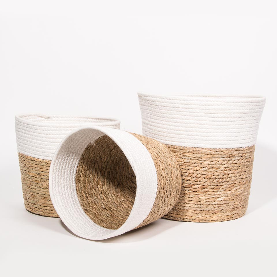 Conjunto de 3 Cestos CÁDIZ Branco e Natural
