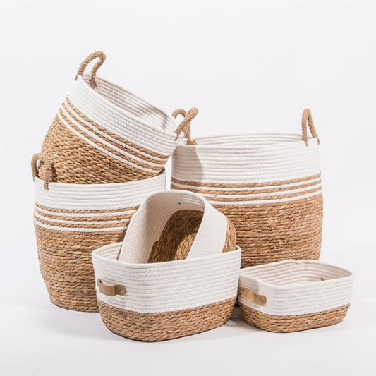 Set of 3 CÁDIZ Baskets White and Natural