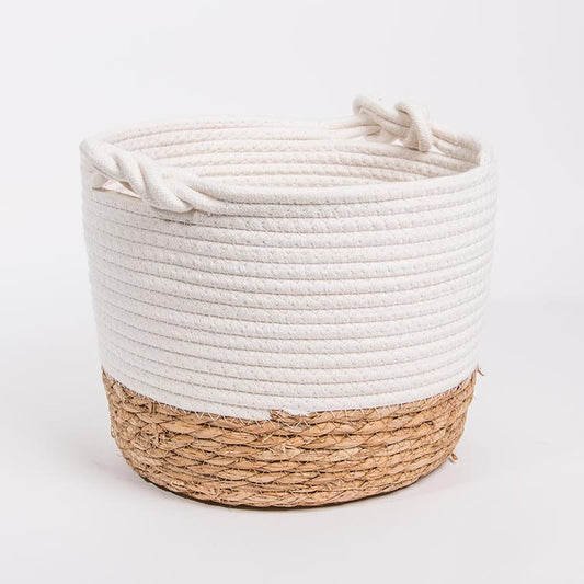 Set of 3 CÁDIZ Baskets White and Natural