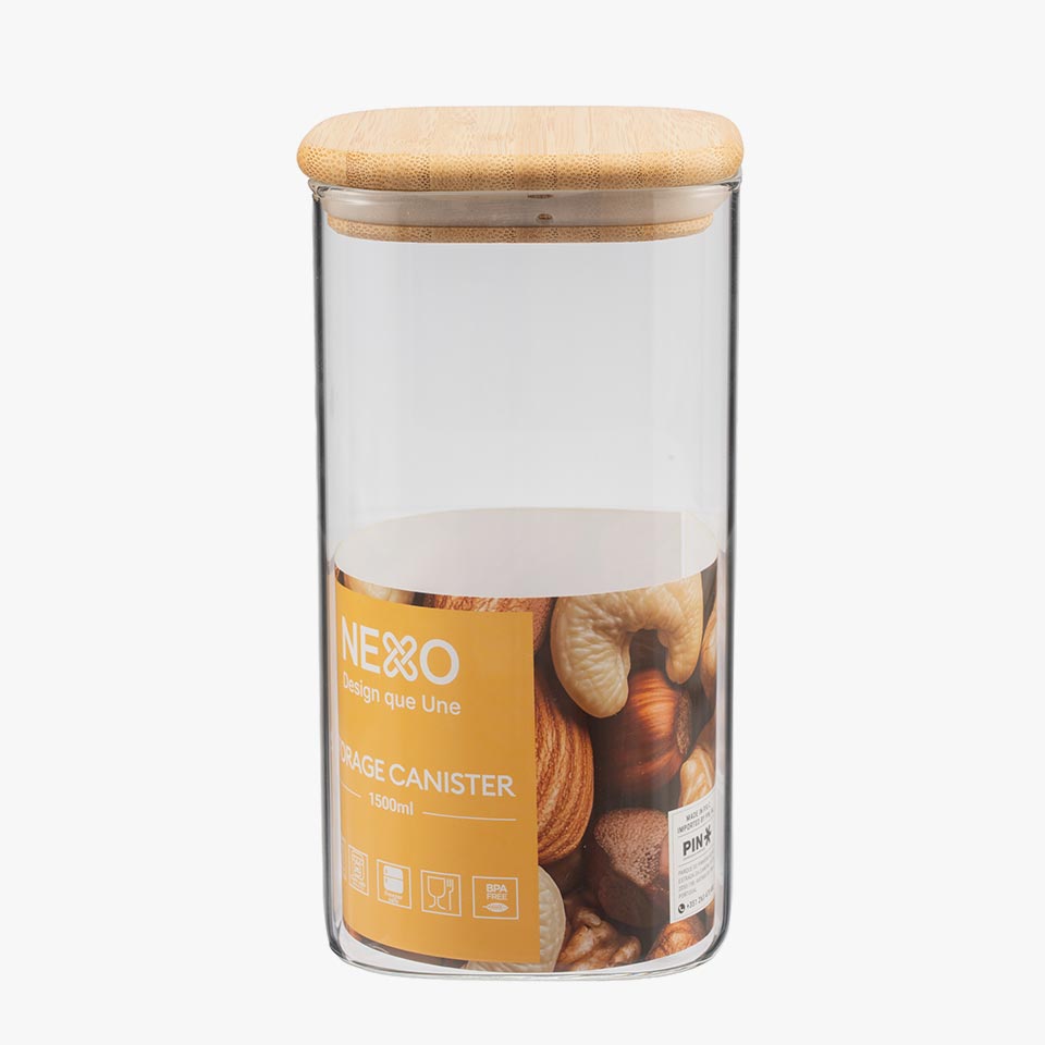 Frasco de vidro NATURE BAMBU Quadrado 1,5L