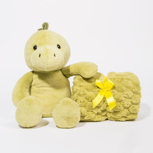 Blanket with Plush GREEN DINOSAUR