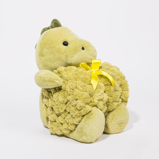 Blanket with Plush GREEN DINOSAUR