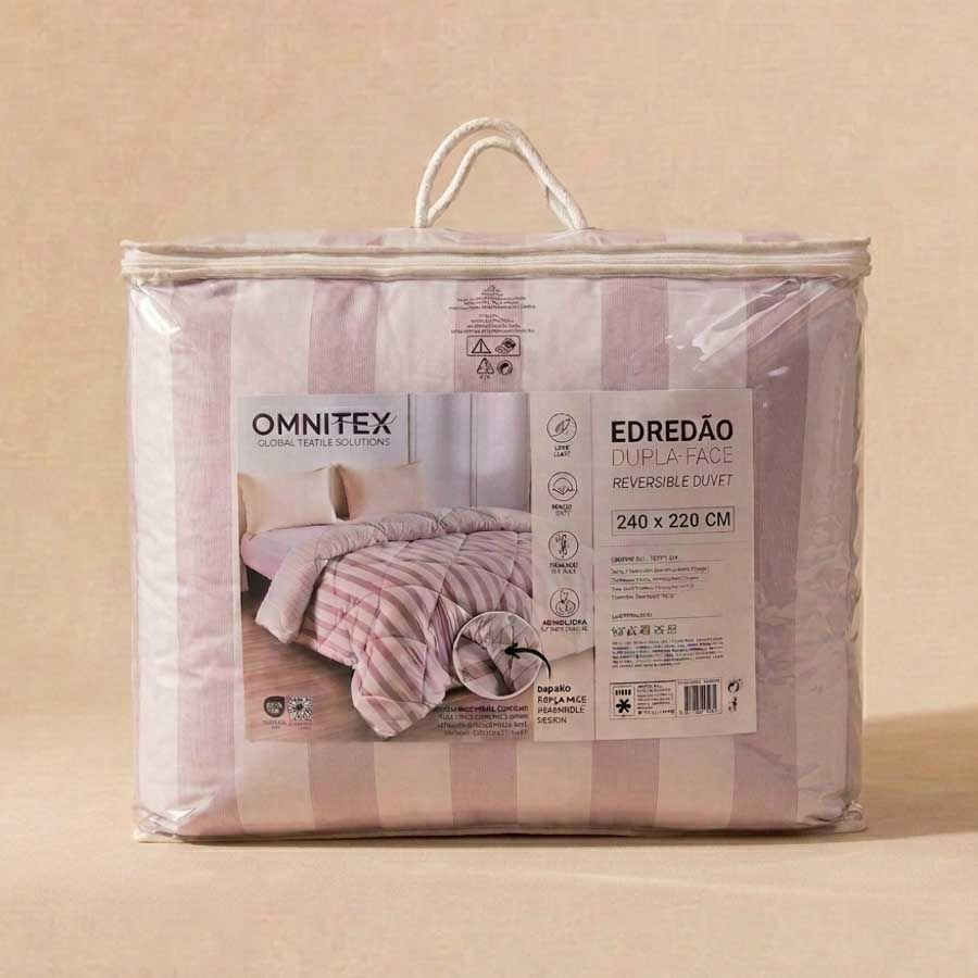 Edredão Reversível STRIPES 240x220cm Rosa