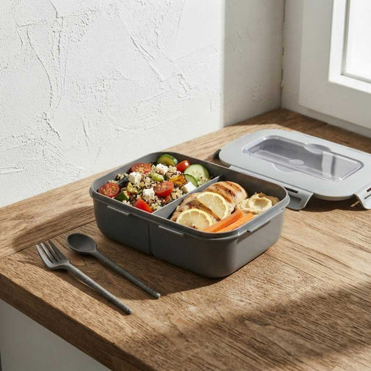 DEMKA Rectangular Gray Box with 3 Compartments, 1.15L