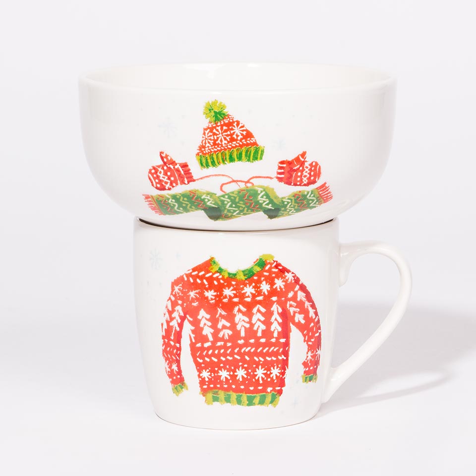 NAVIDAD Mug and Bowl Set Christmas Clothes