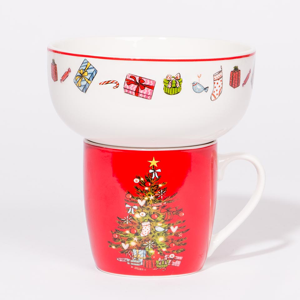 Conjunto de Caneca e Tigela NAVIDAD Árvore de Natal