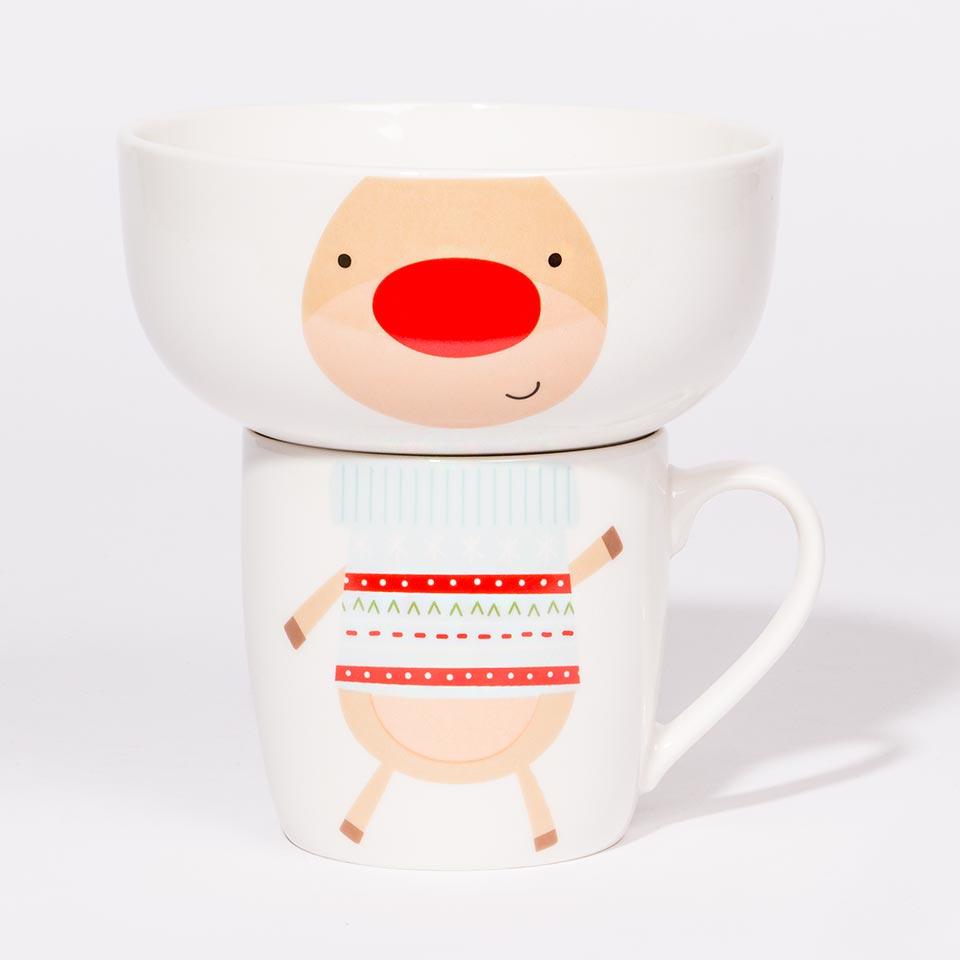 Conjunto de Caneca e Tigela NAVIDAD Rena