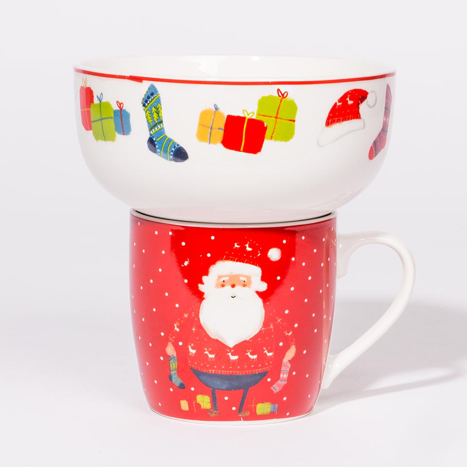 Conjunto de Caneca e Tigela NAVIDAD Meias