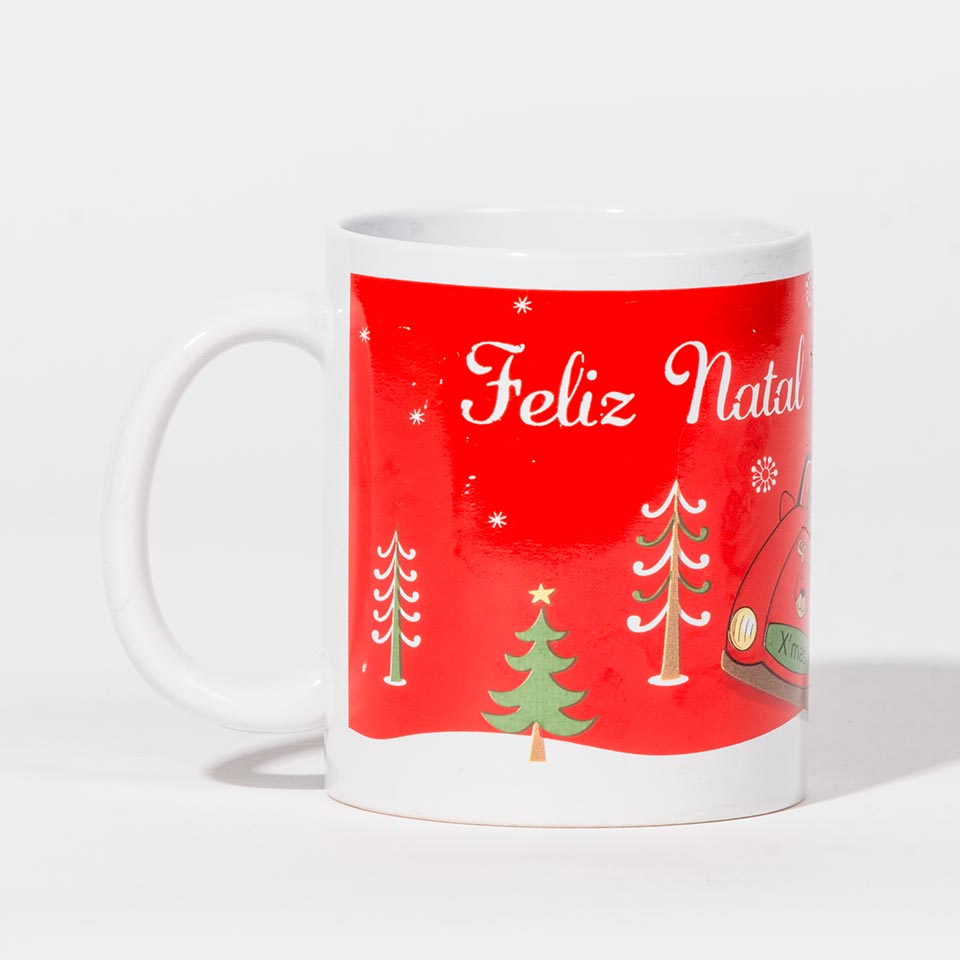 Caneca FELIZ NATAL Pai Natal no Carro