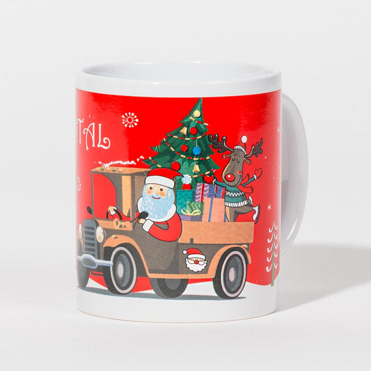 Caneca FELIZ NATAL Pai Natal na Carrinha