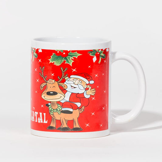 Caneca FELIZ NATAL Rena e Pai Natal