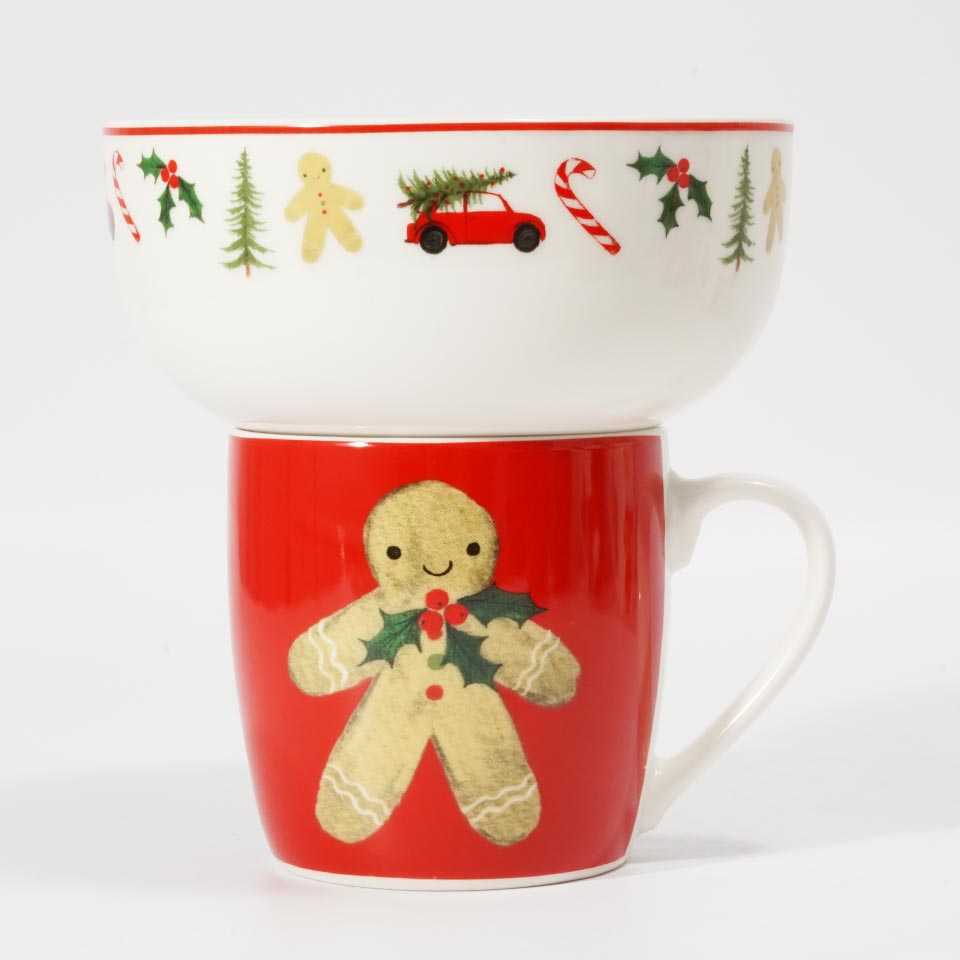 Conjunto de Caneca e Tigela NAVIDAD Bolacha de Gengibre