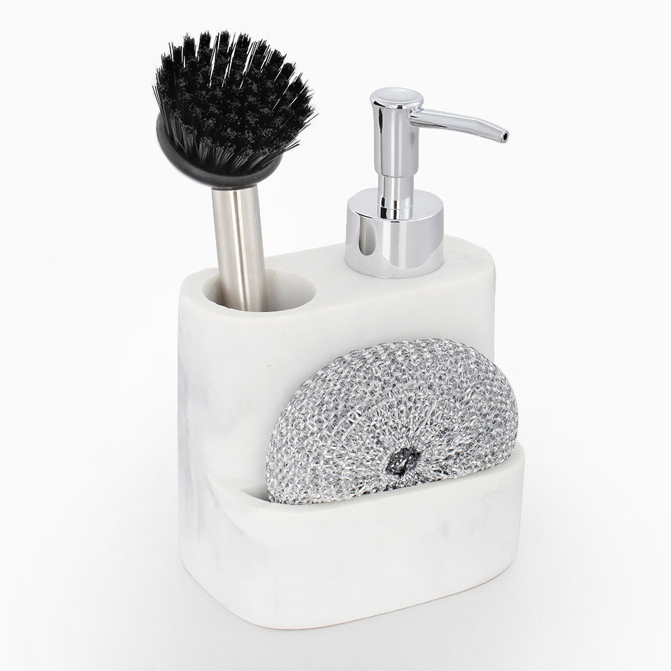 Doseador de Sabão com Esfregão e Escova STONETOUCH Branco