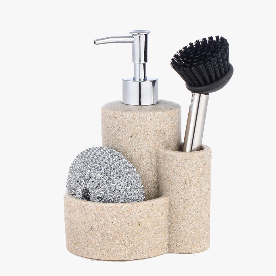 Doseador de Sabão com Esfregão e Escova STONEWARE Bege