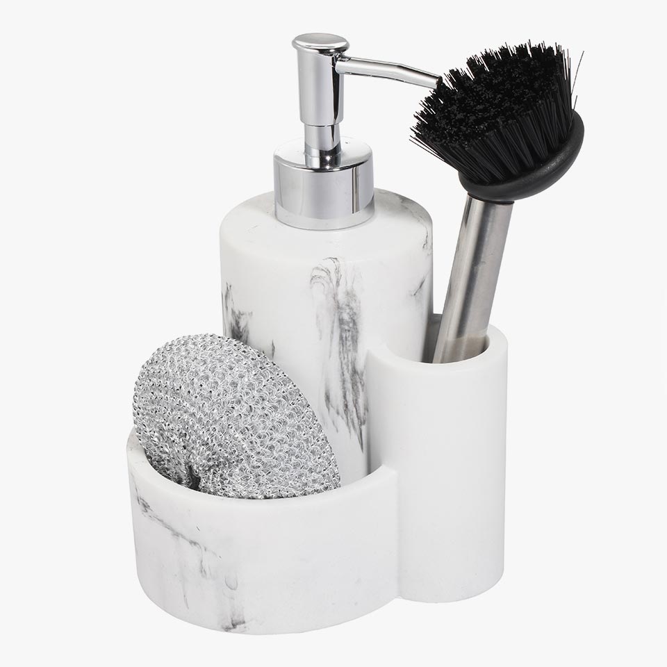 Doseador de Sabão com Esfregão e Escova STONEWARE Branco