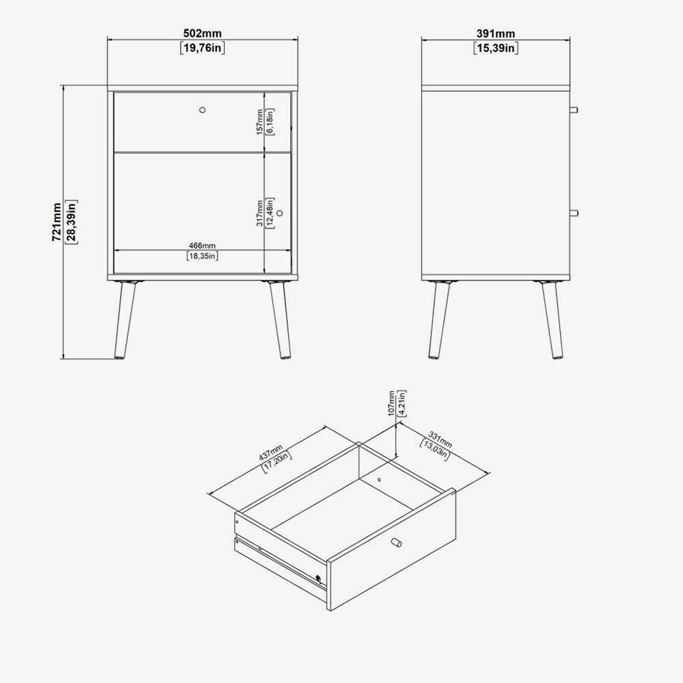 Mesa de Cabeceira BODO Branco 50x39x72cm