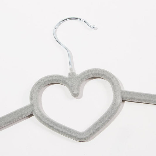 Set of 5 KID VELVET Hangers Heart Grey 41x22cm