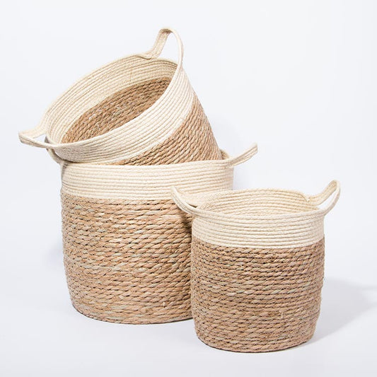 Set of 3 CÁDIZ Natural and White Baskets