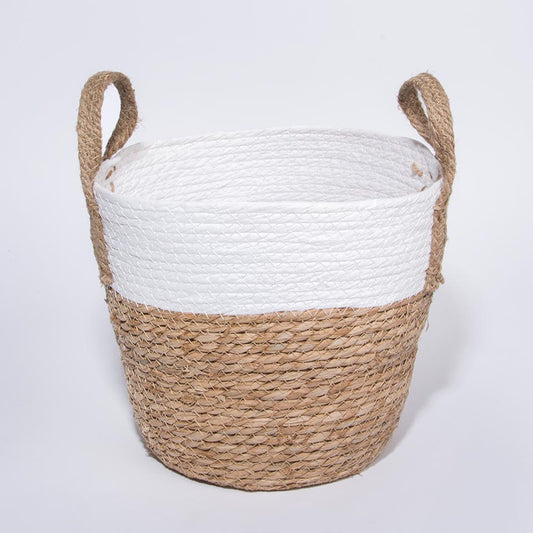 Set of 3 PÁDUA Baskets with Handles White and Natural